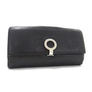Bulgari - Signature Black Leather & Silver Accent Fold-Over Long Wallet, GUC